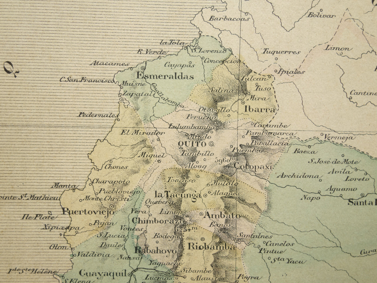 ECUADOR oude kaart uit 1896 originele antieke Franse handgekleurde landkaart Ecuador