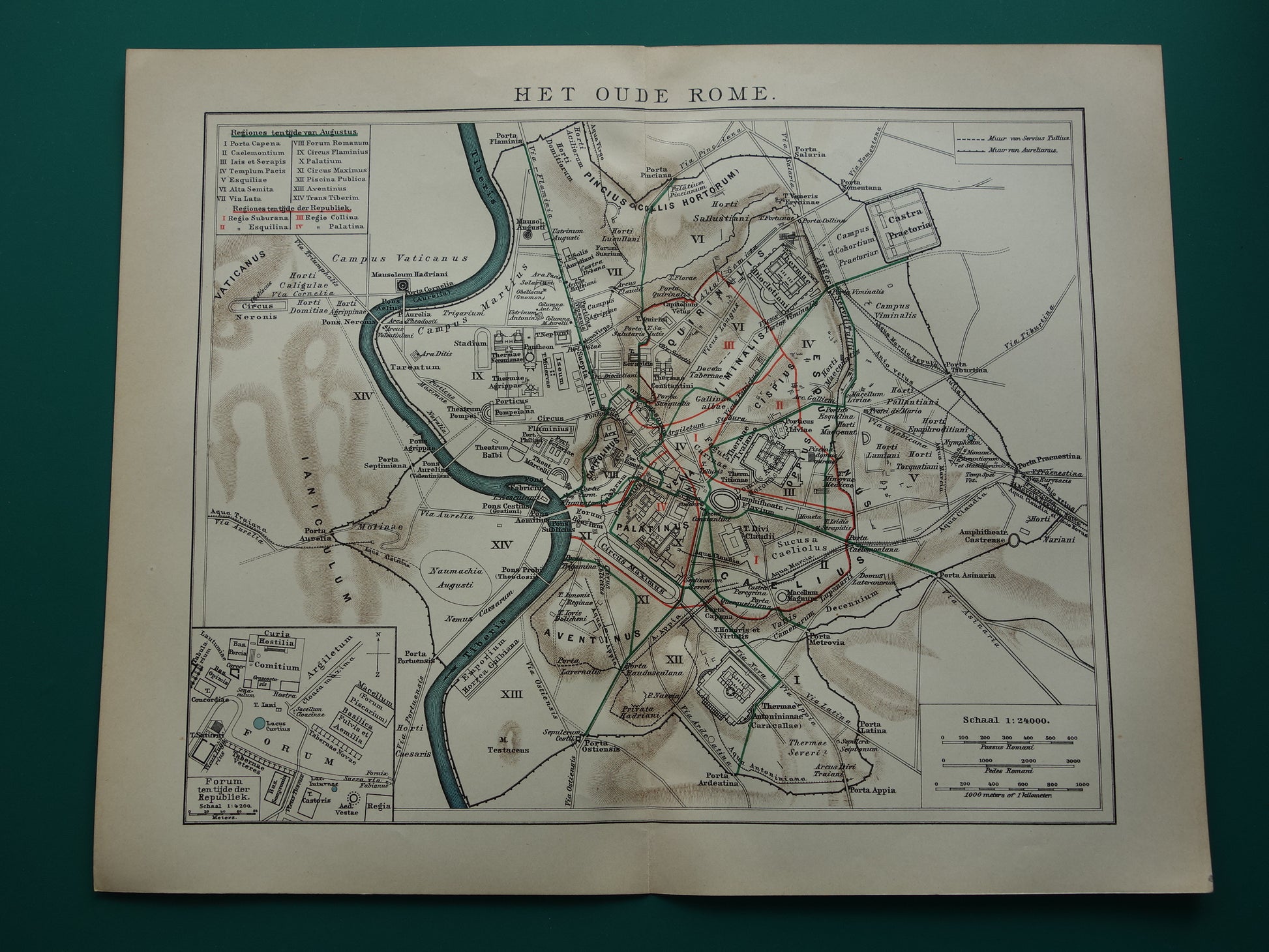 Oude plattegrond van Rome in de klassieke oudheid uit 1910 originele Nederlandse antieke kaart van Rome Forum Romanum