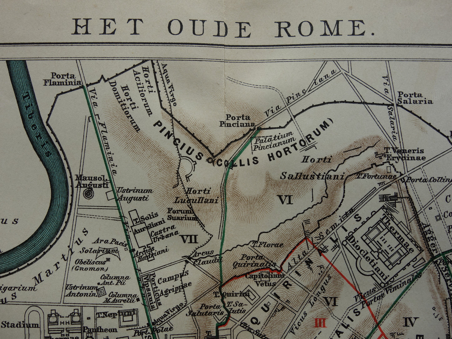 Oude plattegrond van Rome in de klassieke oudheid uit 1910 originele Nederlandse antieke kaart van Rome Forum Romanum