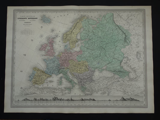 Grote antieke landkaart van Europa uit 1880 Originele 140+ jaar oude kaart Europa continent Vintage handgekleurde kaarten