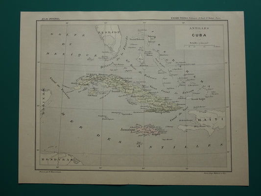 CUBA Oude landkaart van Cuba en Jamaica Originele antieke kaart