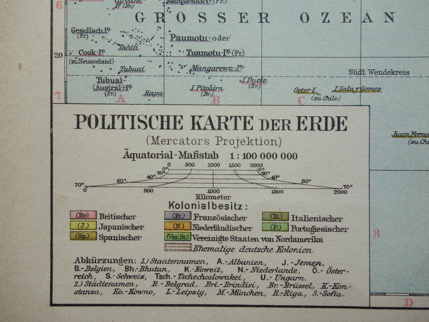 Oude WERELDKAART uit 1928 originele Duitse vintage kaart van de wereld