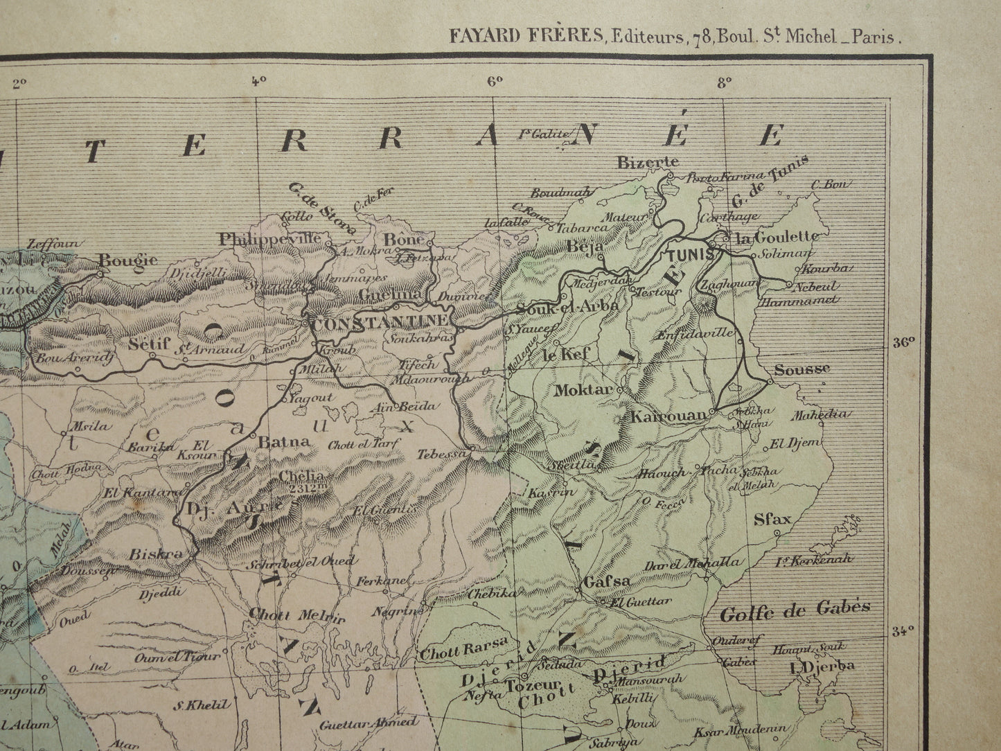 Oude kaart van Algerije en Tunesië uit 1896 antieke Franse landkaart