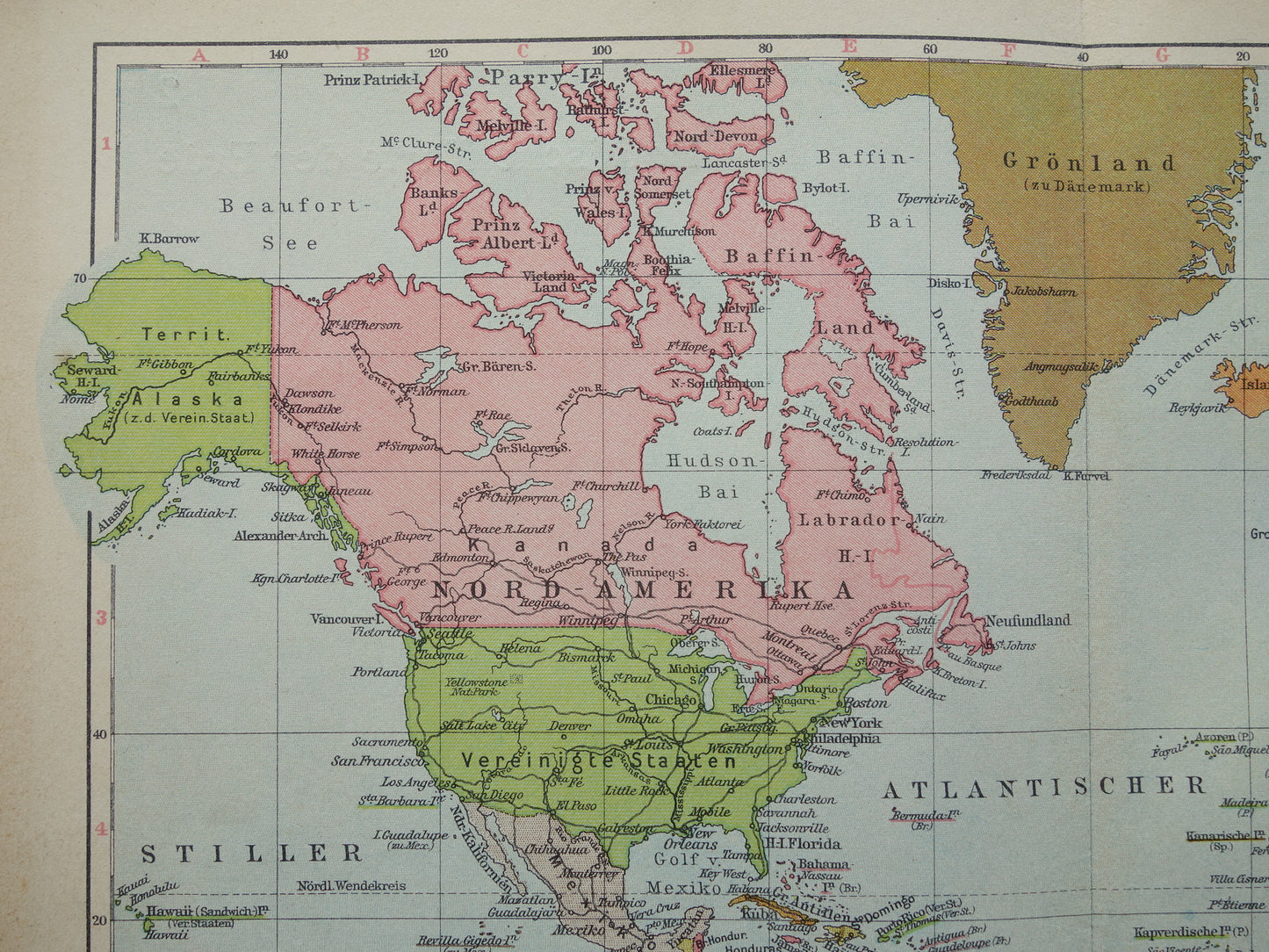 Oude WERELDKAART uit 1928 originele Duitse vintage kaart van de wereld