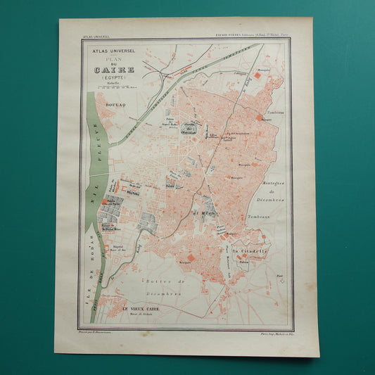 Oude kaart van Caïro Egypte uit 1896 antieke Franse plattegrond van Cairo