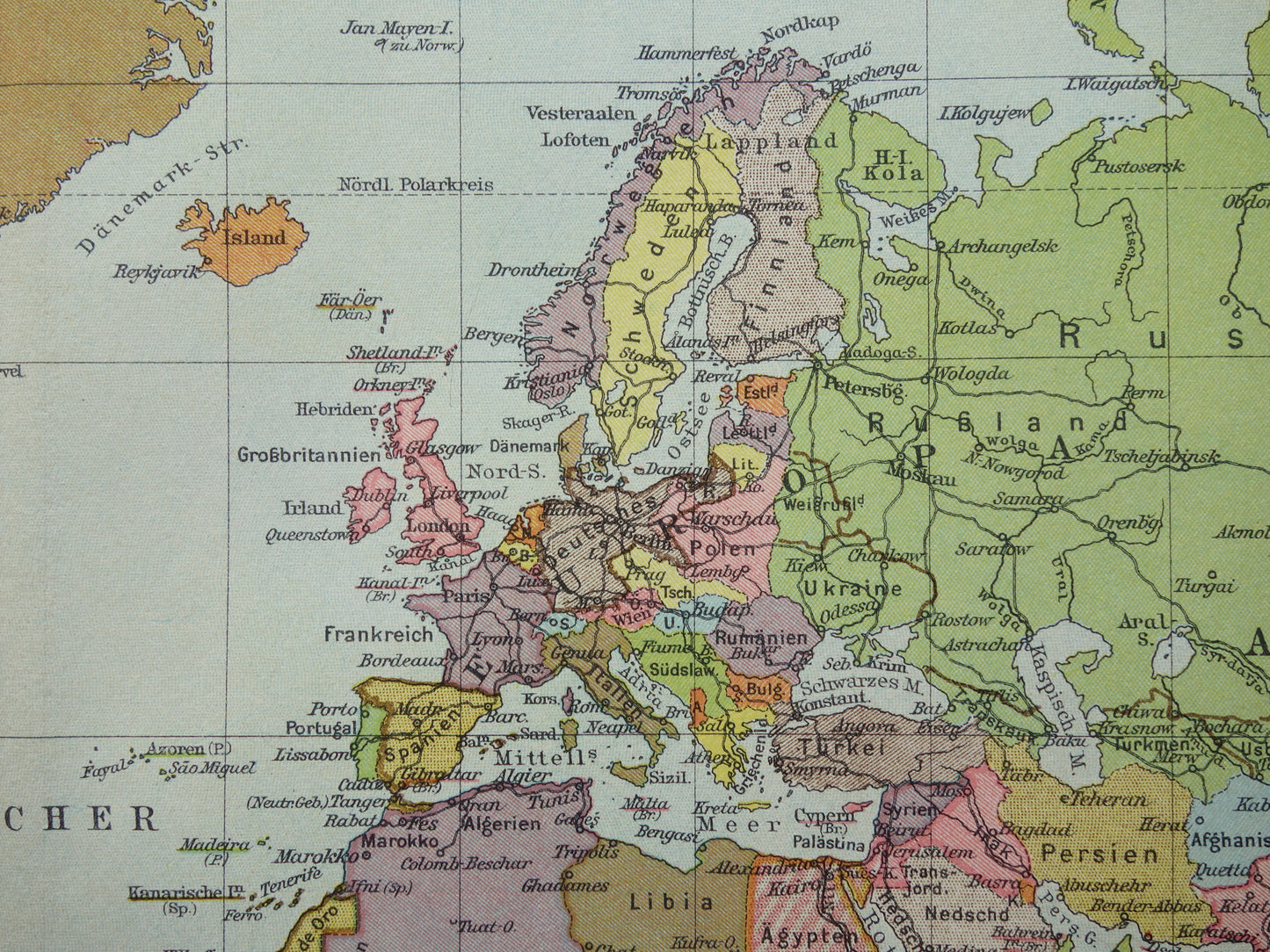 Oude WERELDKAART uit 1928 originele Duitse vintage kaart van de wereld