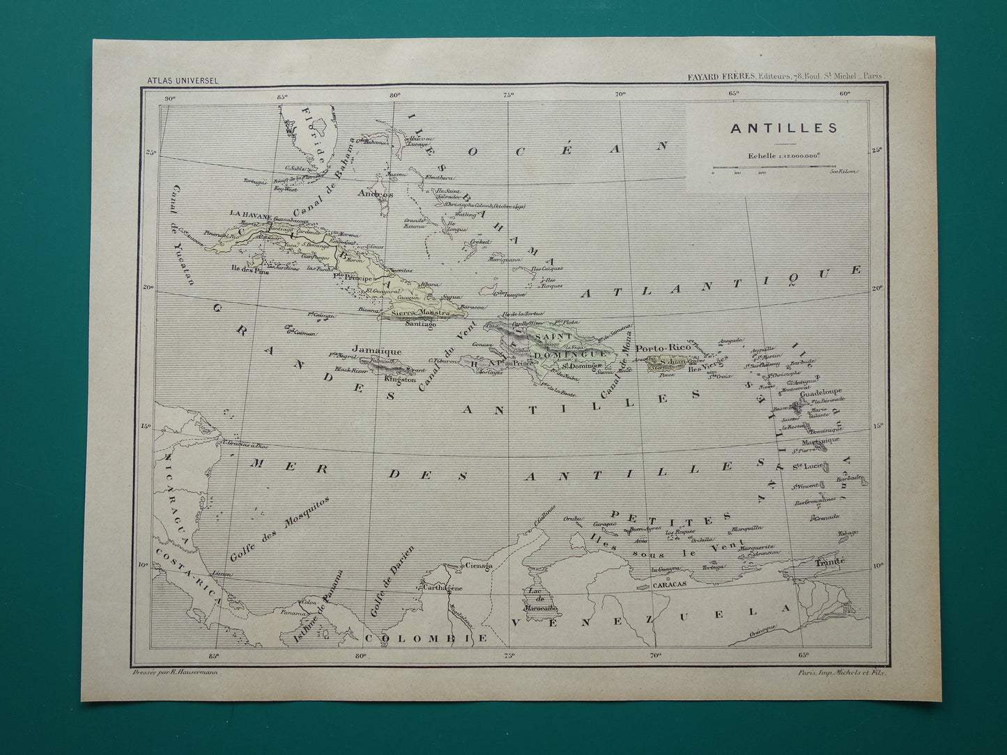 ANTILLES Old map of the Caribbean Original antique map