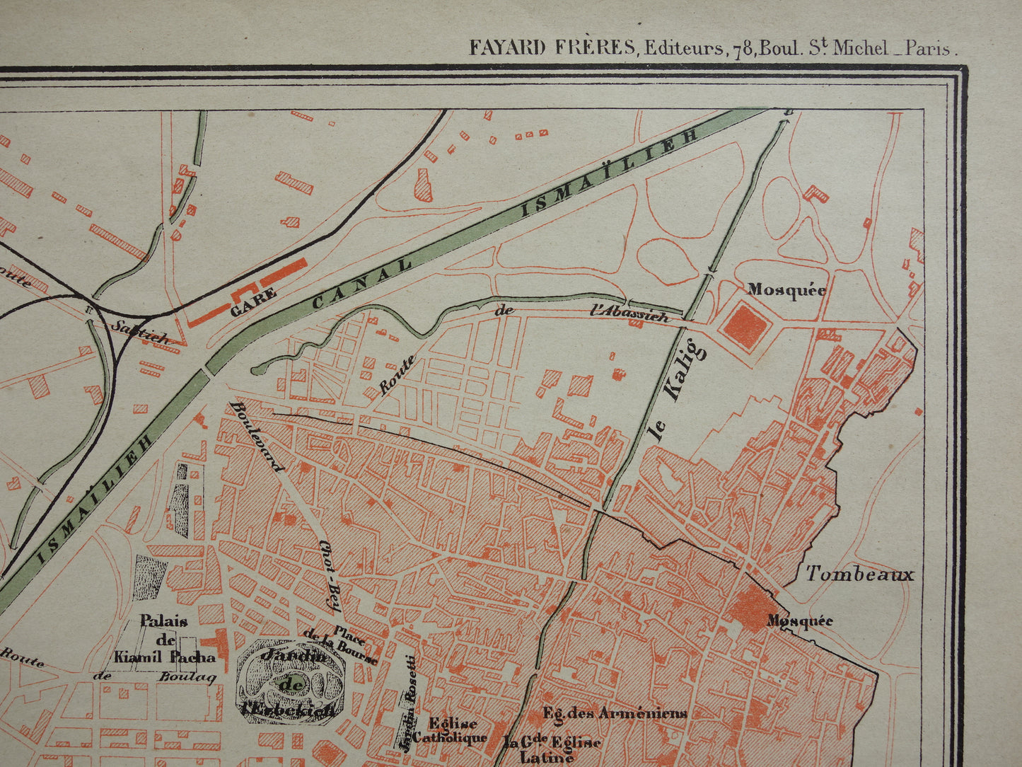 Oude kaart van Caïro Egypte uit 1896 antieke Franse plattegrond van Cairo