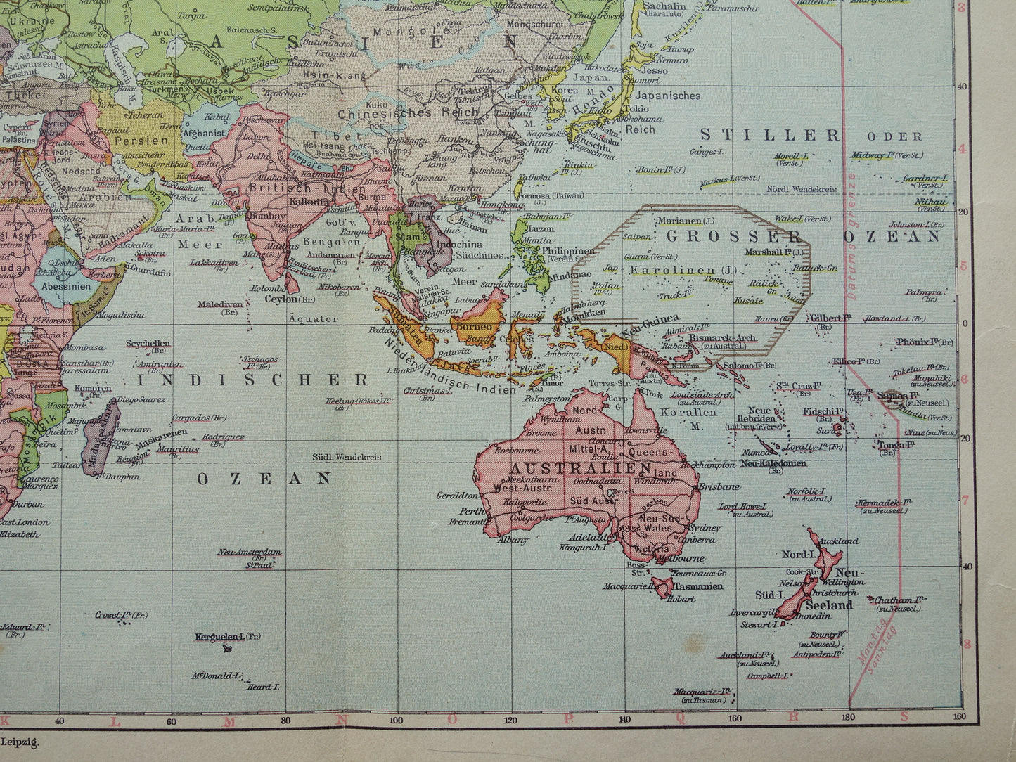 Oude WERELDKAART uit 1928 originele Duitse vintage kaart van de wereld