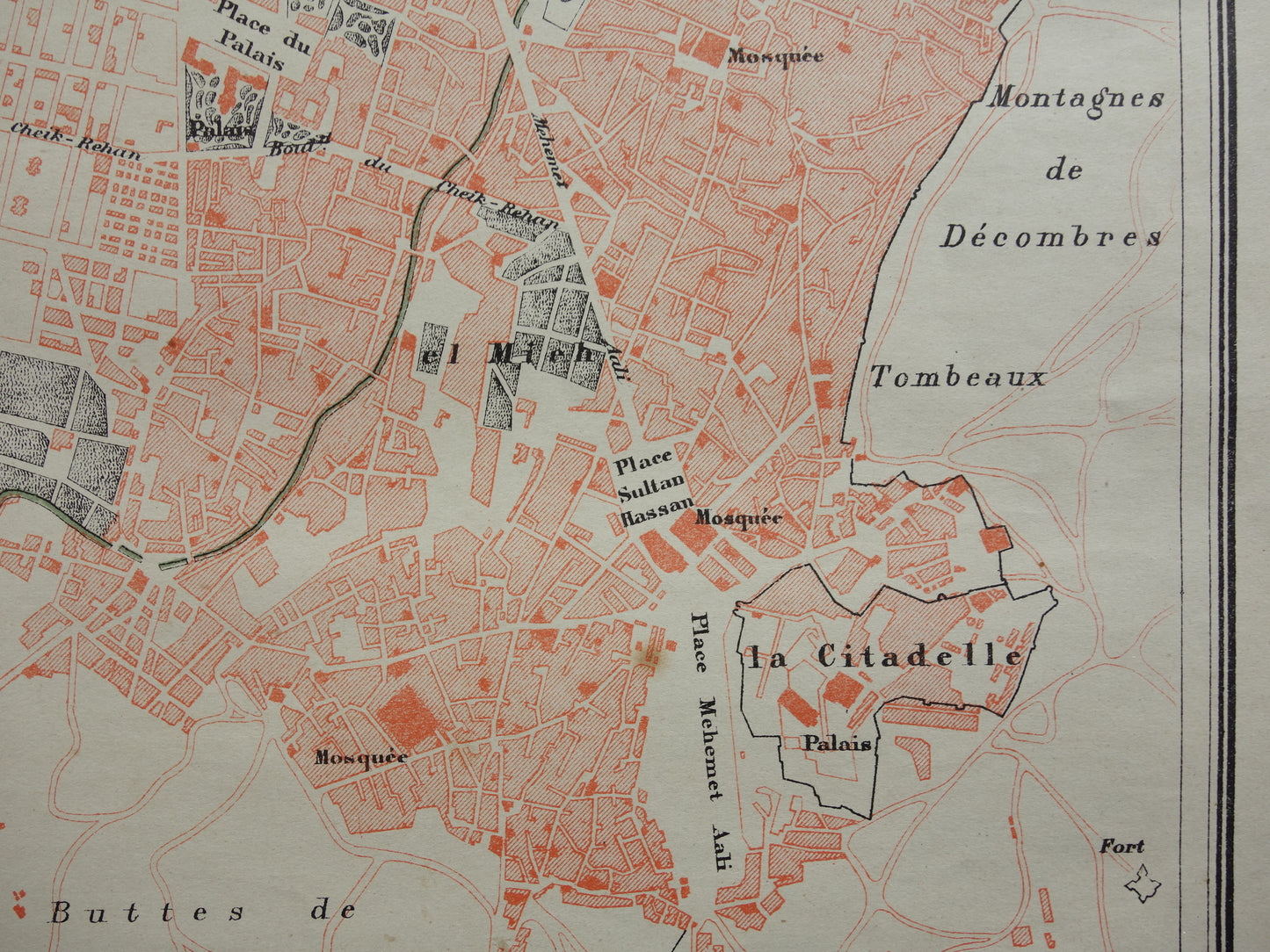 Oude kaart van Caïro Egypte uit 1896 antieke Franse plattegrond van Cairo