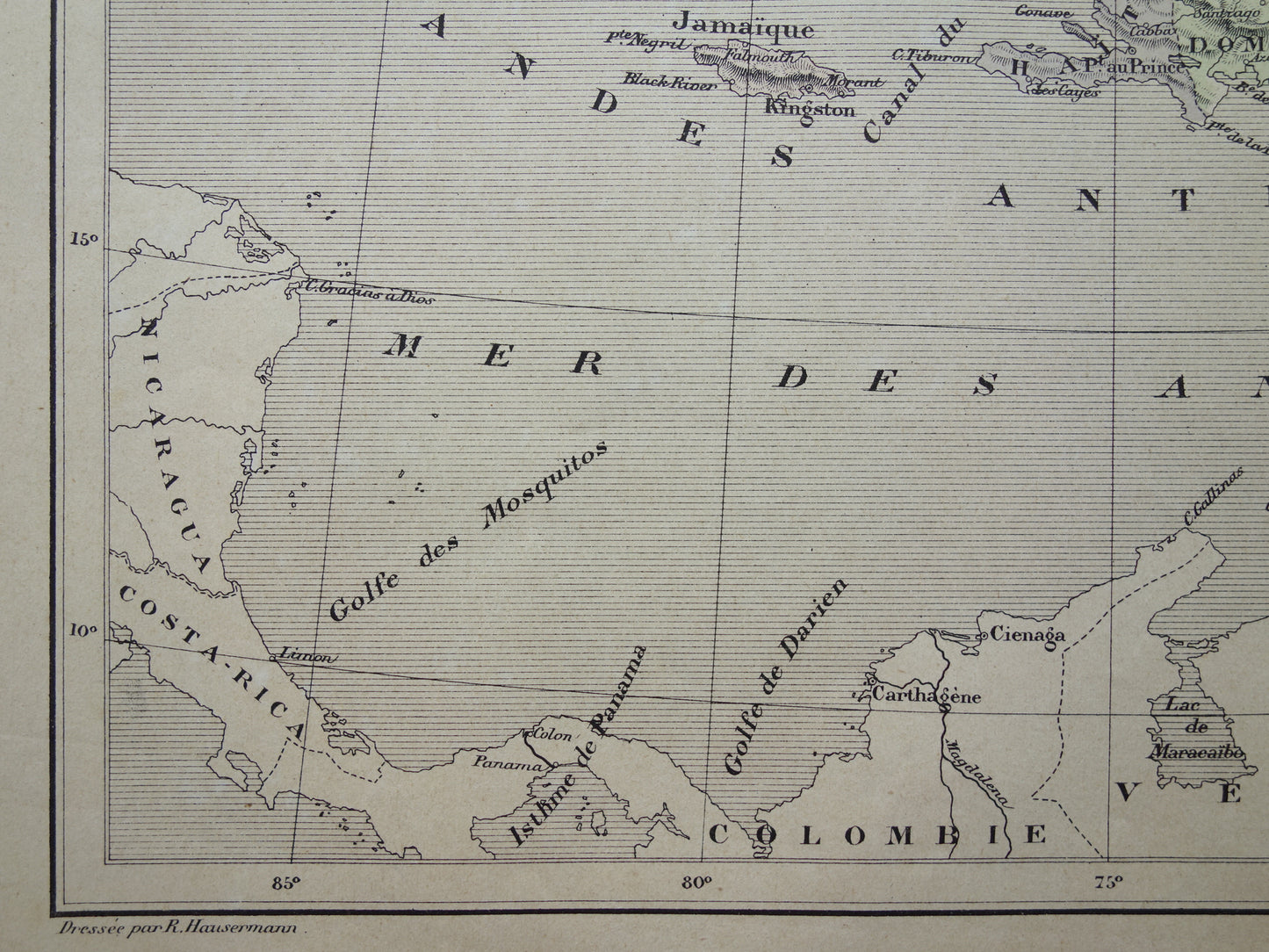 ANTILLES Old map of the Caribbean Original antique map