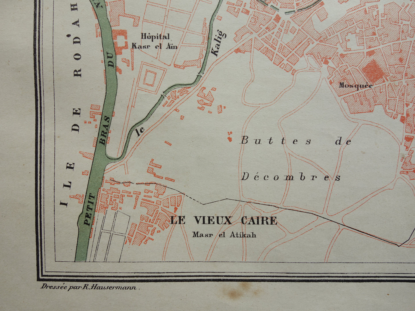 Oude kaart van Caïro Egypte uit 1896 antieke Franse plattegrond van Cairo