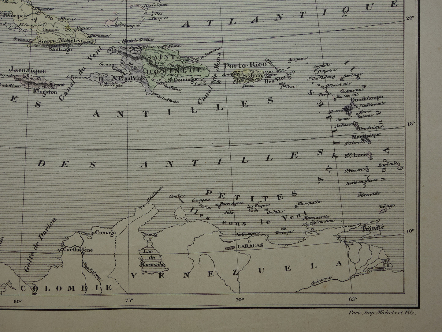 ANTILLEN Oude landkaart van het Caribisch gebied Originele antieke kaart