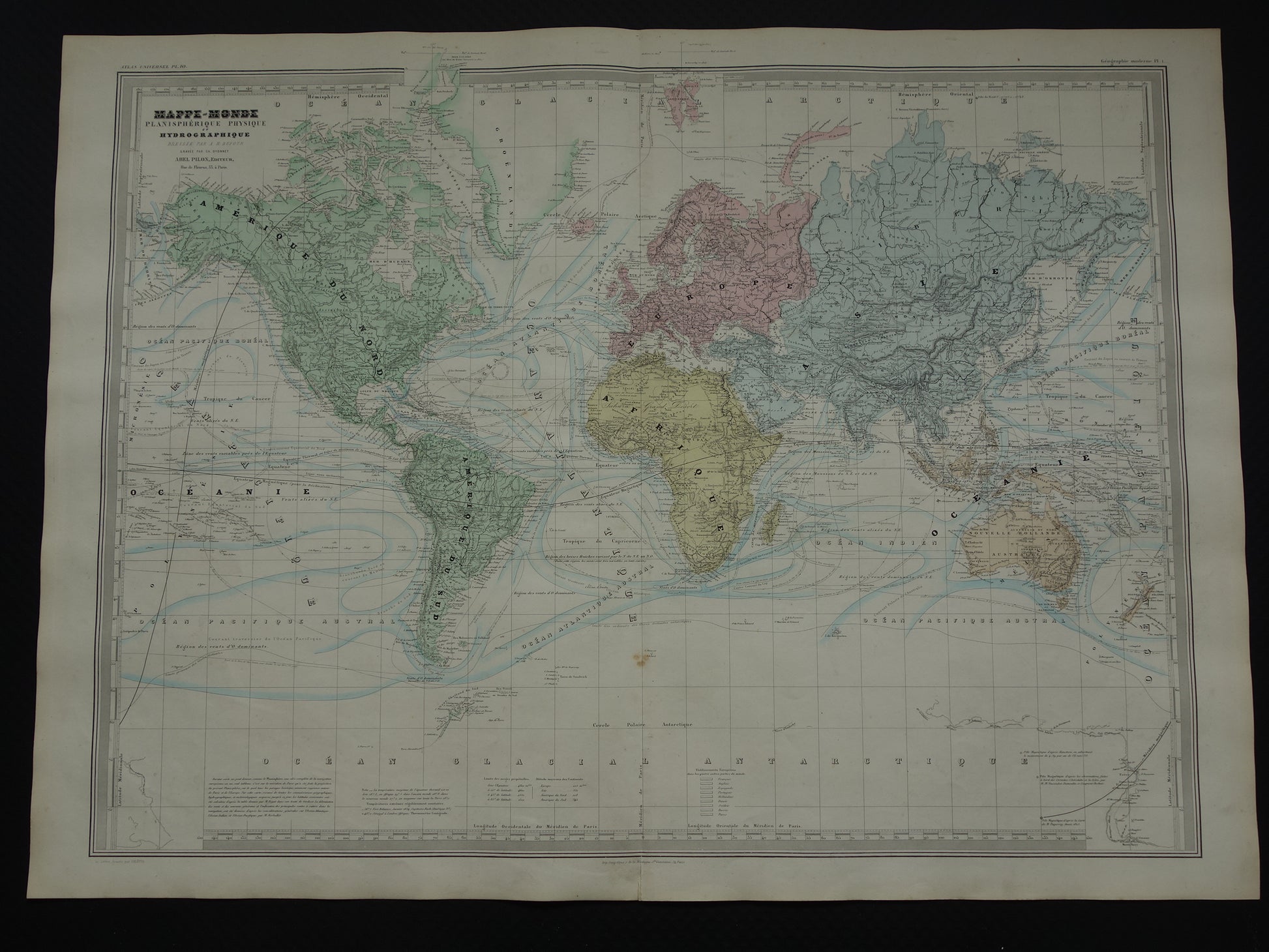 WERELDKAART grote antieke kaart van de wereld in mercatorprojectie 1880 originele 140+ jaar oude wereldkaarten