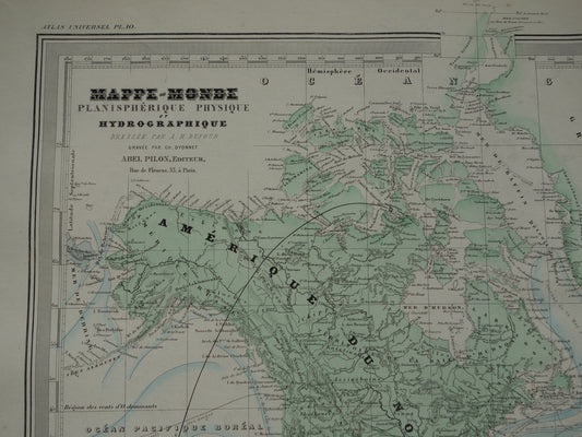 WERELDKAART grote antieke kaart van de wereld in mercatorprojectie 1880 originele 140+ jaar oude wereldkaarten