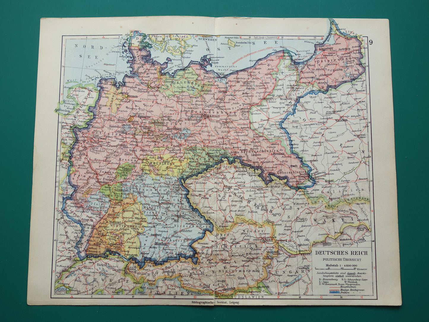 DUITSLAND Oude landkaart van het Duitse Rijk uit 1928 originele vintage kaart