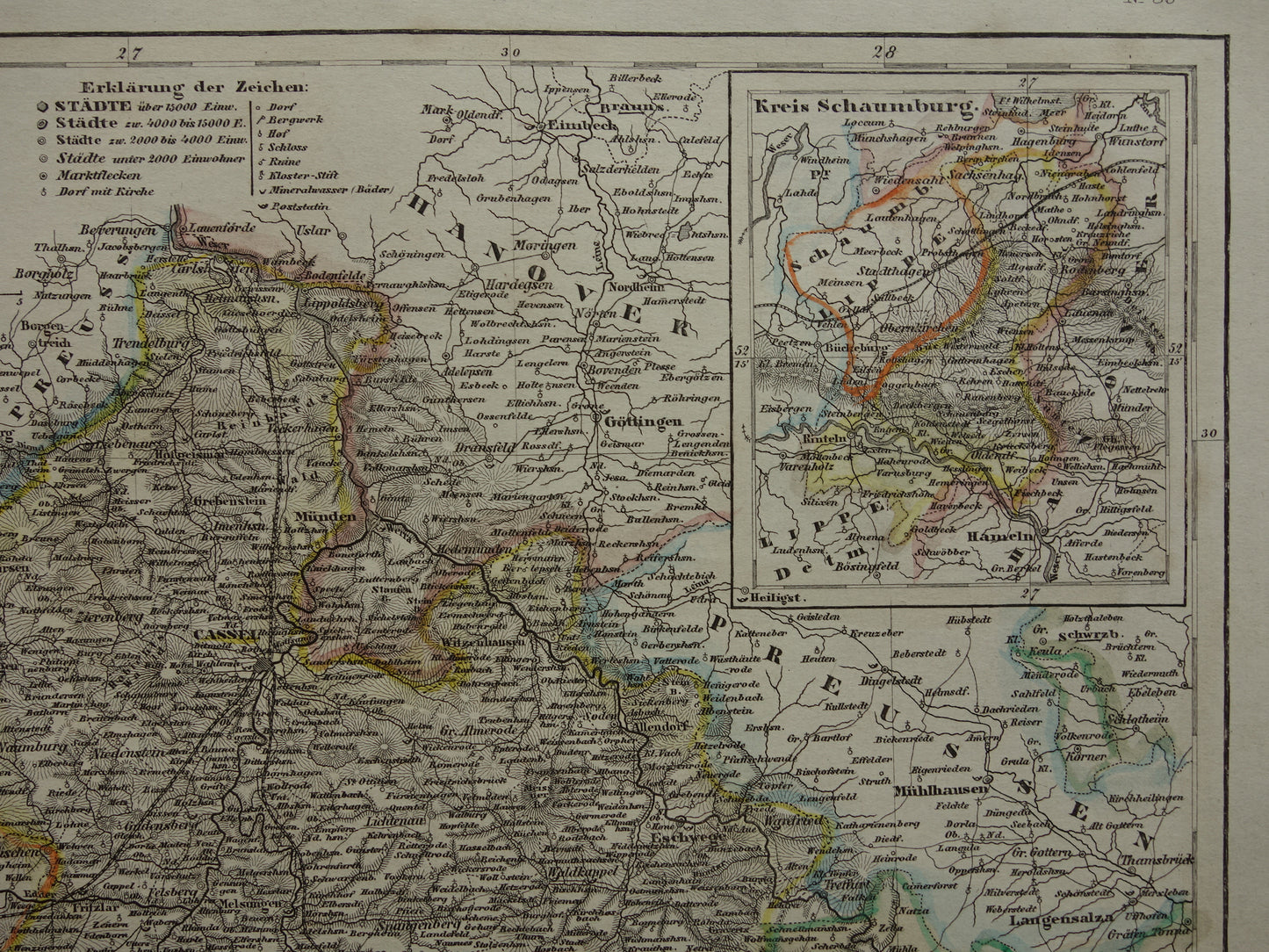 HESSEN Duitsland oude kaart uit 1849 - originele antieke landkaart Duitsland - vintage historische kaarten Kassel