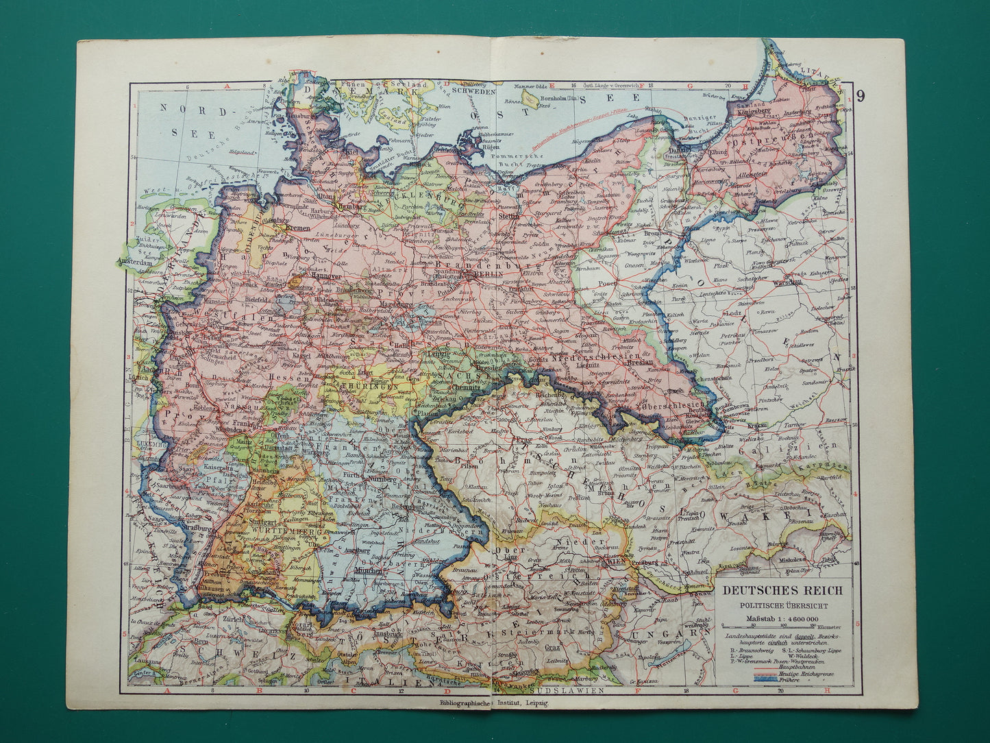 DUITSLAND Oude landkaart van het Duitse Rijk uit 1928 originele vintage kaart