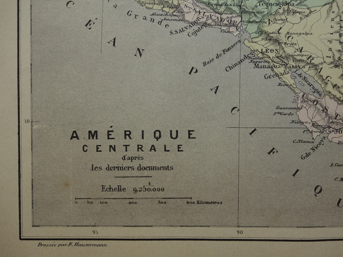 MIDDEN-AMERIKA Oude kaart uit 1896 van Centraal-Amerika originele antieke handgekleurde Franse landkaart Honduras Costa Rica Nicaragua vintage kaarten