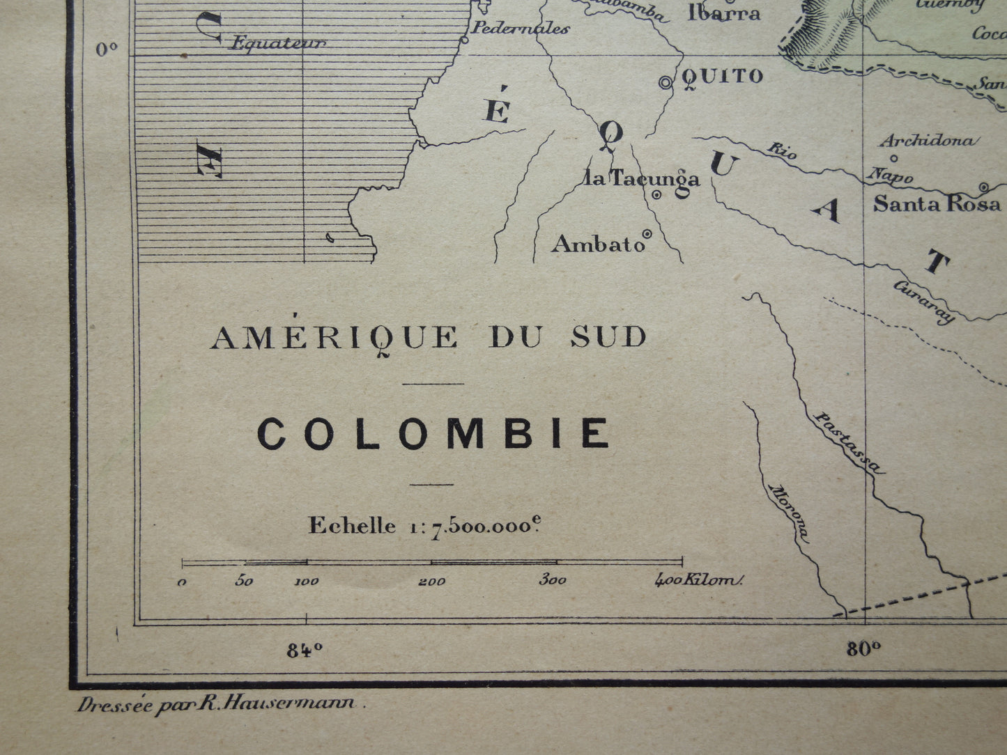 COLOMBIA Oude landkaart van Colombia Originele antieke Franse handgekleurde kaart