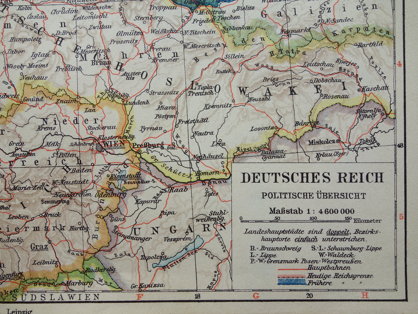 DUITSLAND Oude landkaart van het Duitse Rijk uit 1928 originele vintage kaart