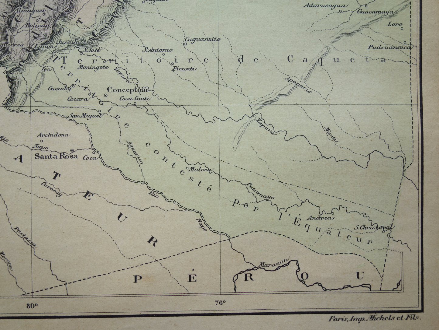 COLOMBIA Oude landkaart van Colombia Originele antieke Franse handgekleurde kaart