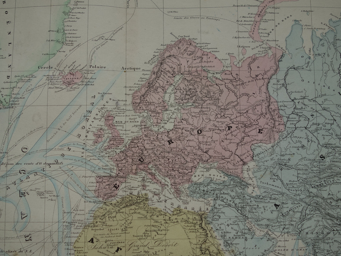 WERELDKAART grote antieke kaart van de wereld in mercatorprojectie 1880 originele 140+ jaar oude wereldkaarten