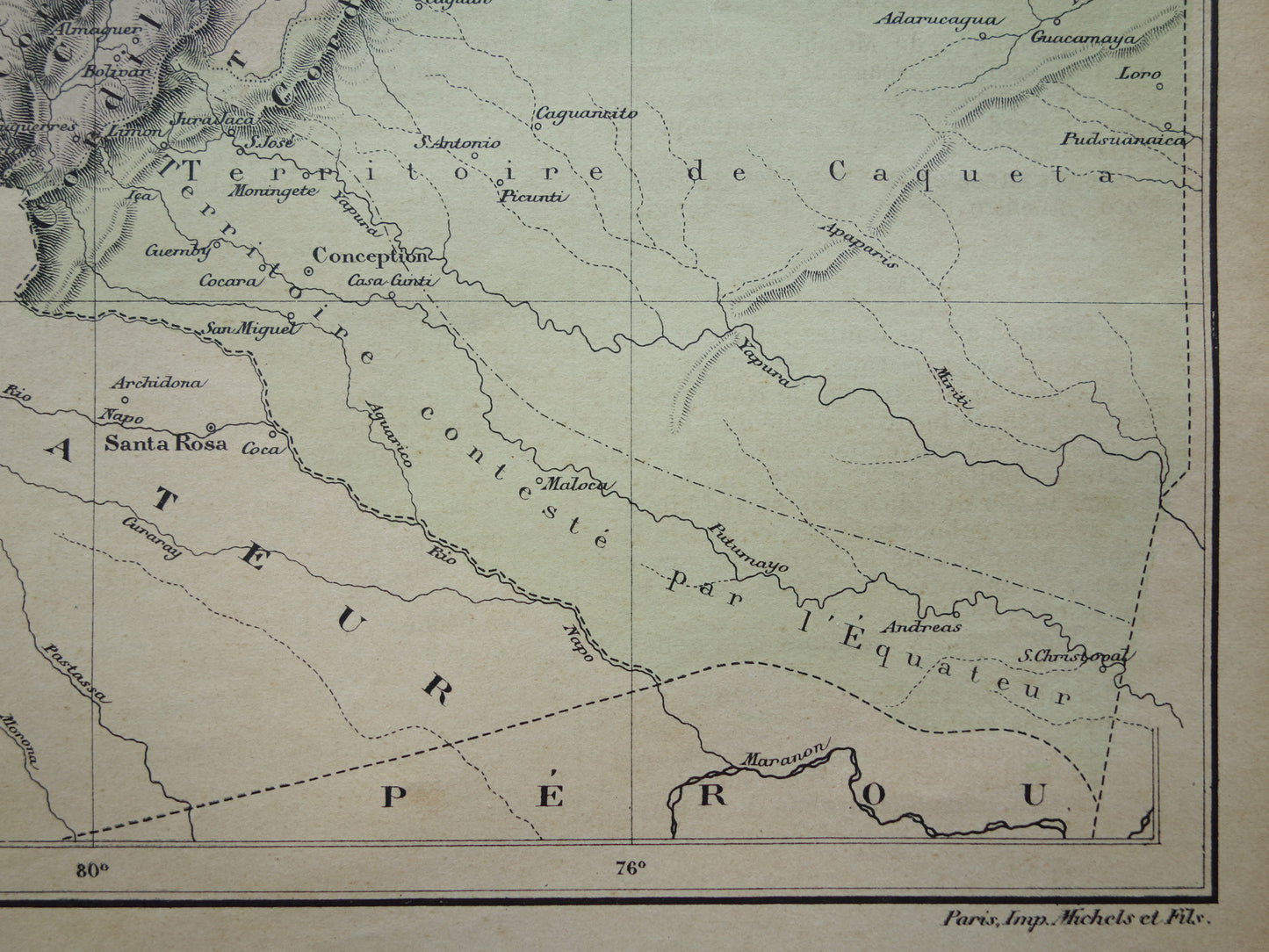 COLOMBIA Oude landkaart van Colombia Originele antieke Franse handgekleurde kaart