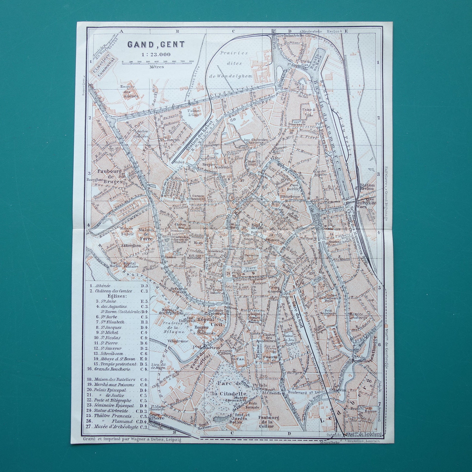 Antique map of Ghent 1910 Belgium