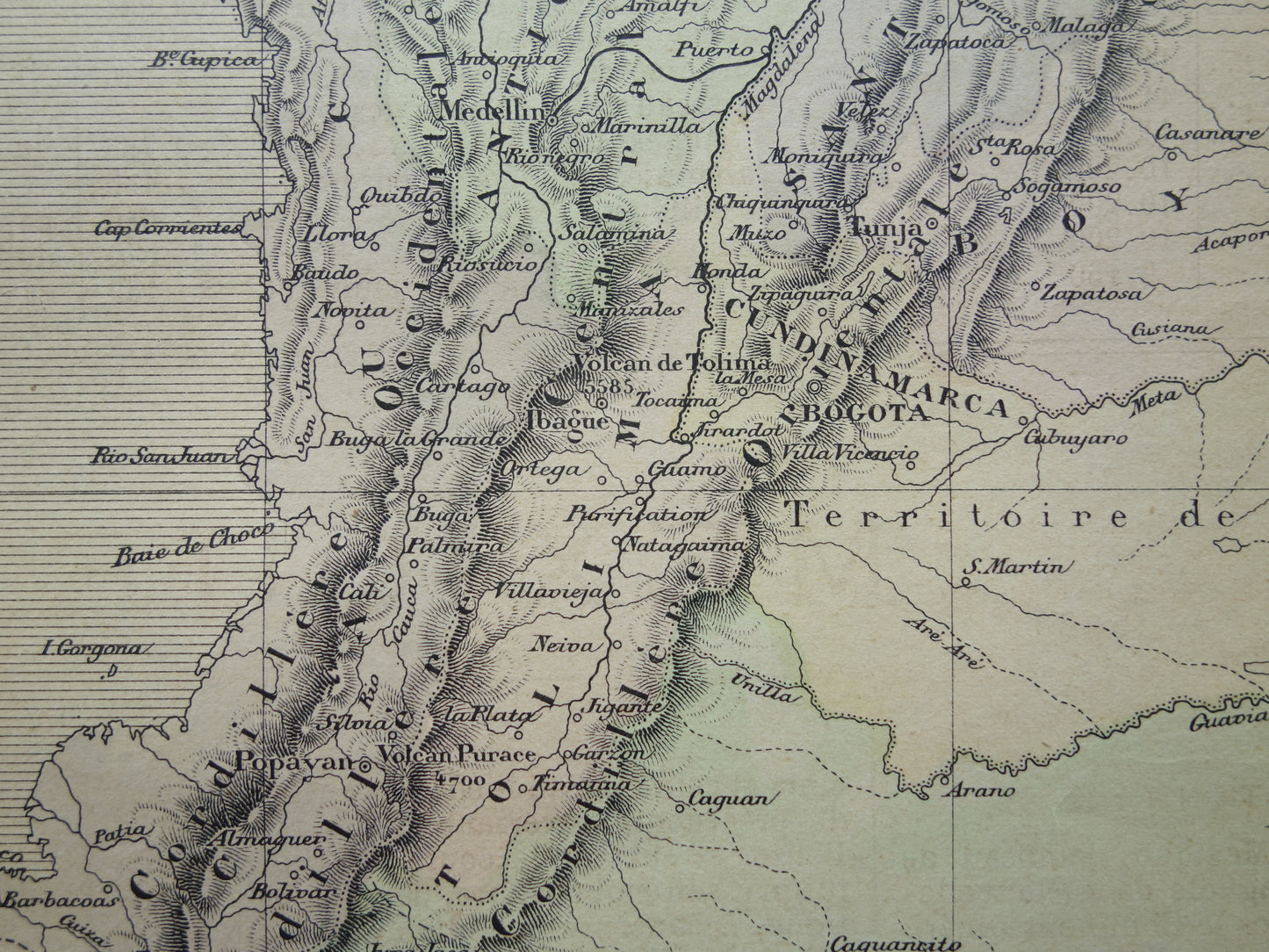 COLOMBIA Oude landkaart van Colombia Originele antieke Franse handgekleurde kaart