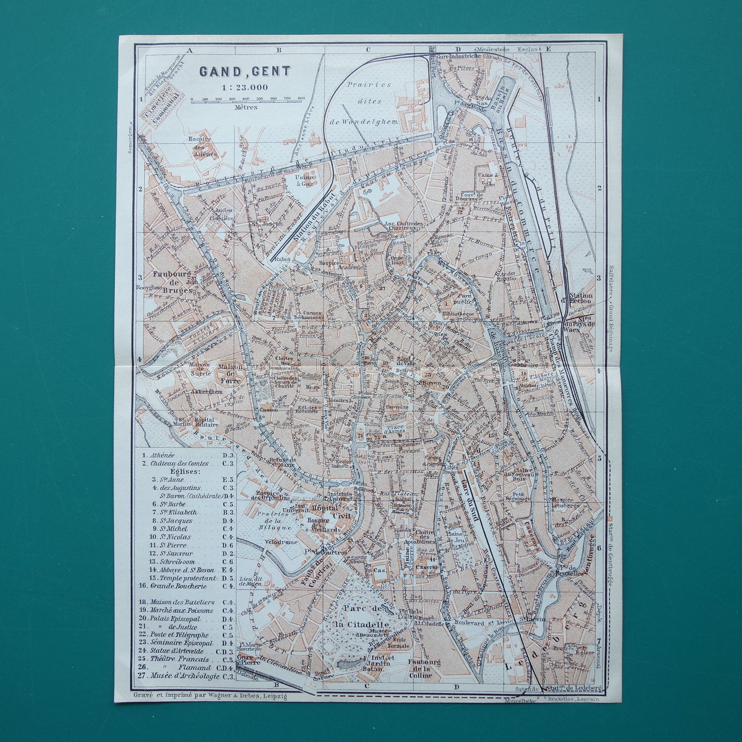 GENT oude kaart van Gent België uit 1910 kleine originele antieke plattegrond landkaart