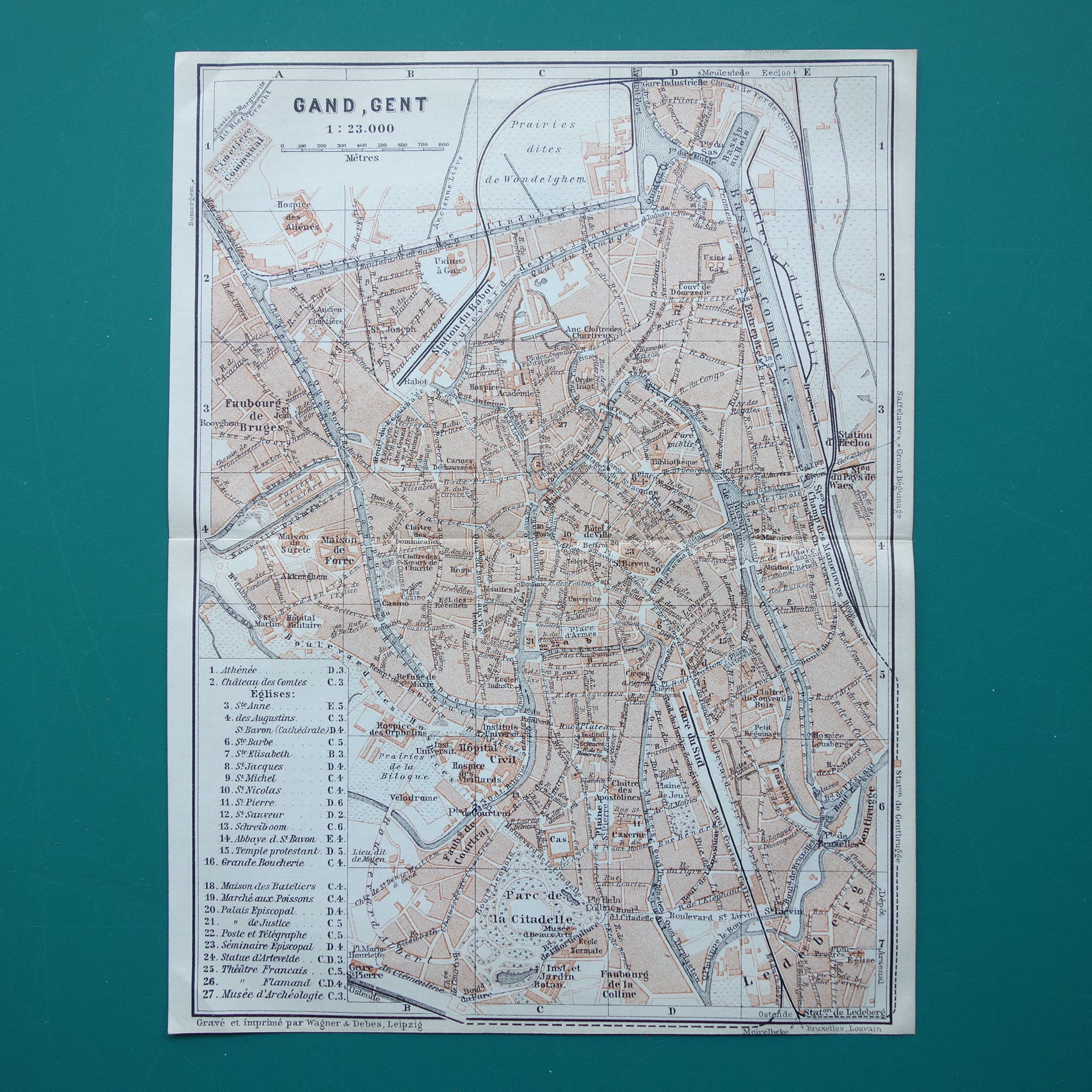 GENT oude kaart van Gent België uit 1910 kleine originele antieke plattegrond landkaart