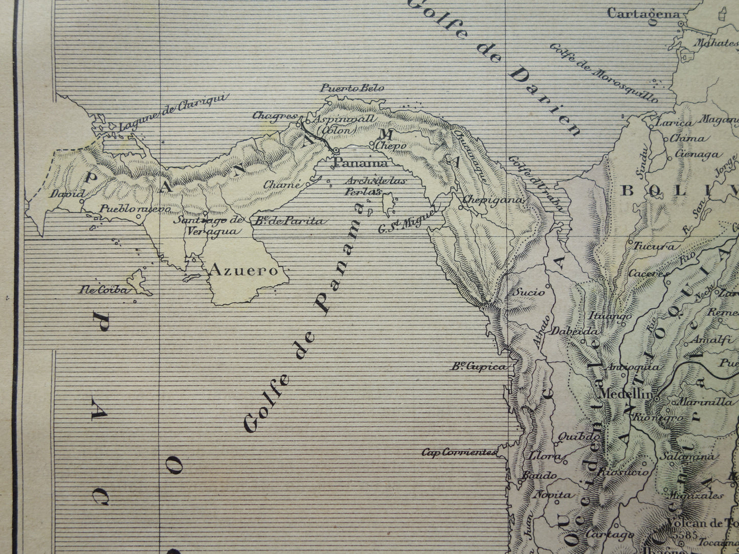 COLOMBIA Oude landkaart van Colombia Originele antieke Franse handgekleurde kaart