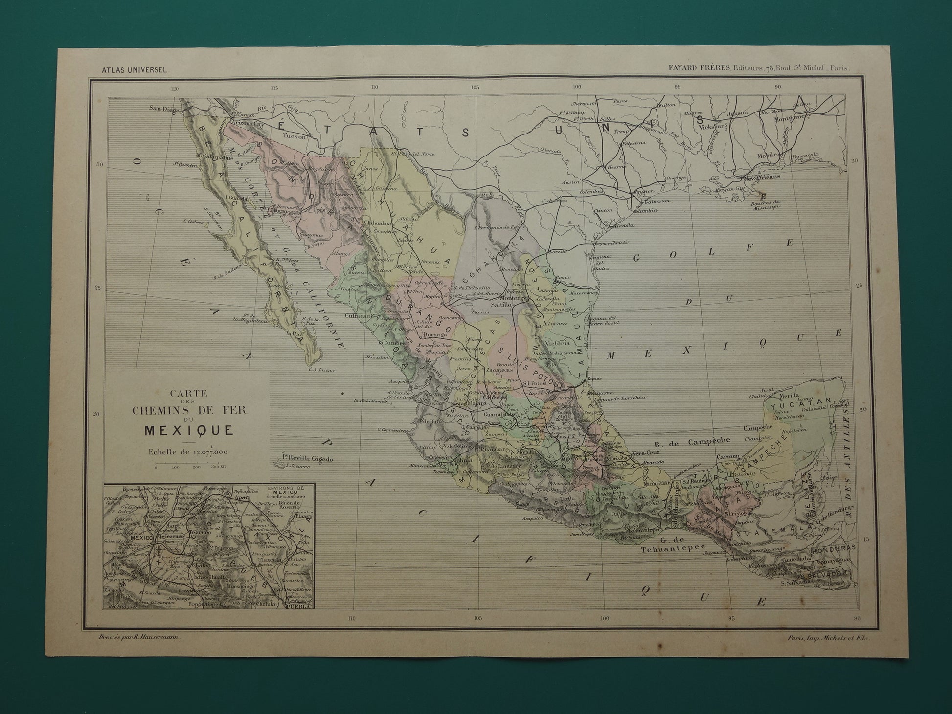 MEXICO oude kaart van Mexico 1896 originele antieke Franse landkaart