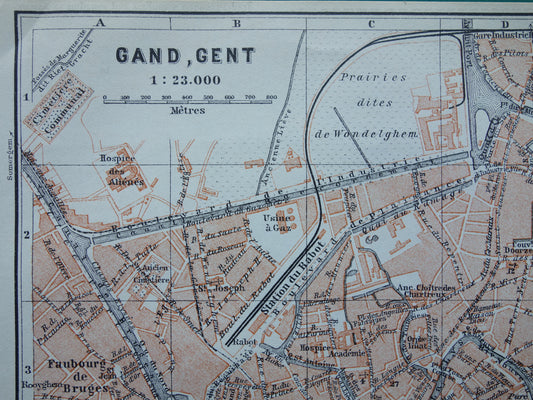 GHENT old map of Ghent Belgium from 1910 small original antique map map