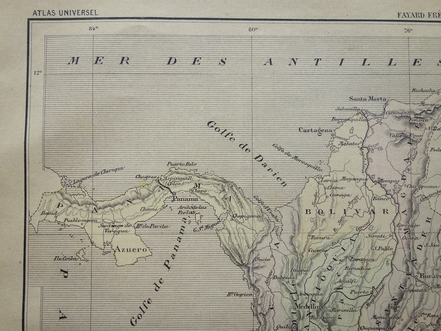 COLOMBIA Oude landkaart van Colombia Originele antieke Franse handgekleurde kaart