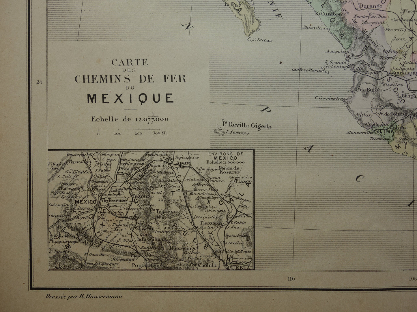 MEXICO oude kaart van Mexico 1896 originele antieke Franse landkaart