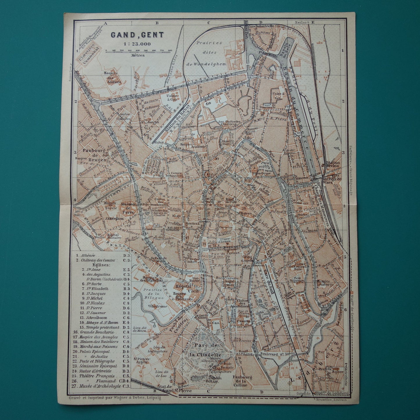 GENT oude kaart van Gent België uit 1904 kleine originele antieke plattegrond landkaart