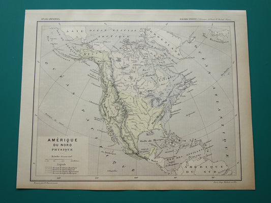 Vintage kaart van Noord-Amerika Originele antieke Franse handgekleurde landkaart continent Noord-Amerika