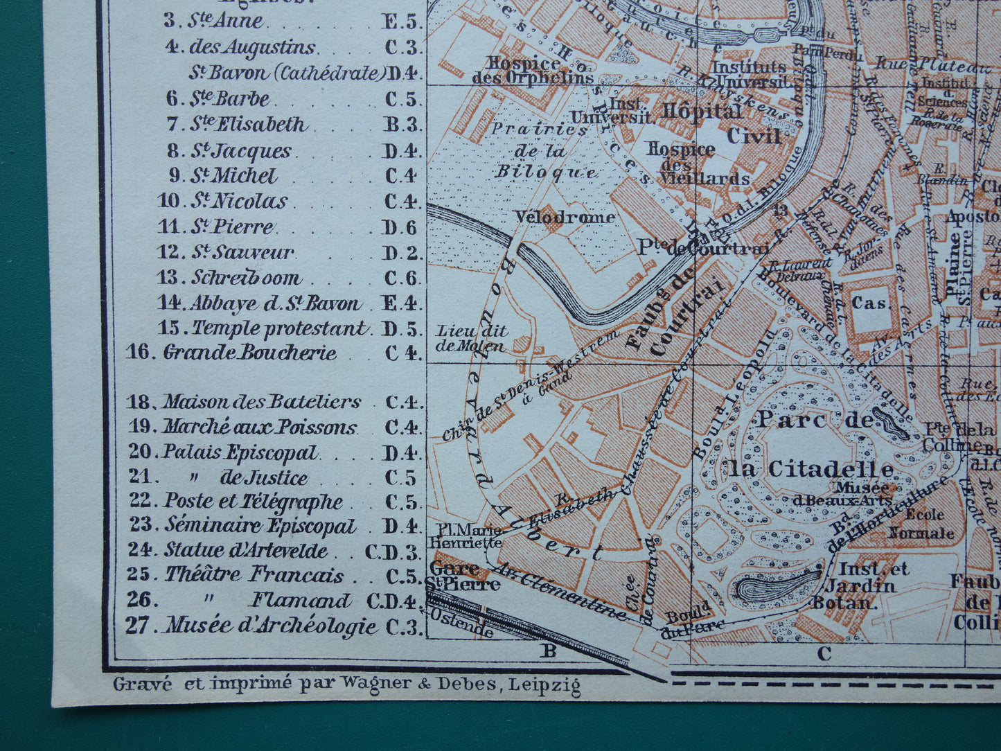 GHENT old map of Ghent Belgium from 1910 small original antique map map