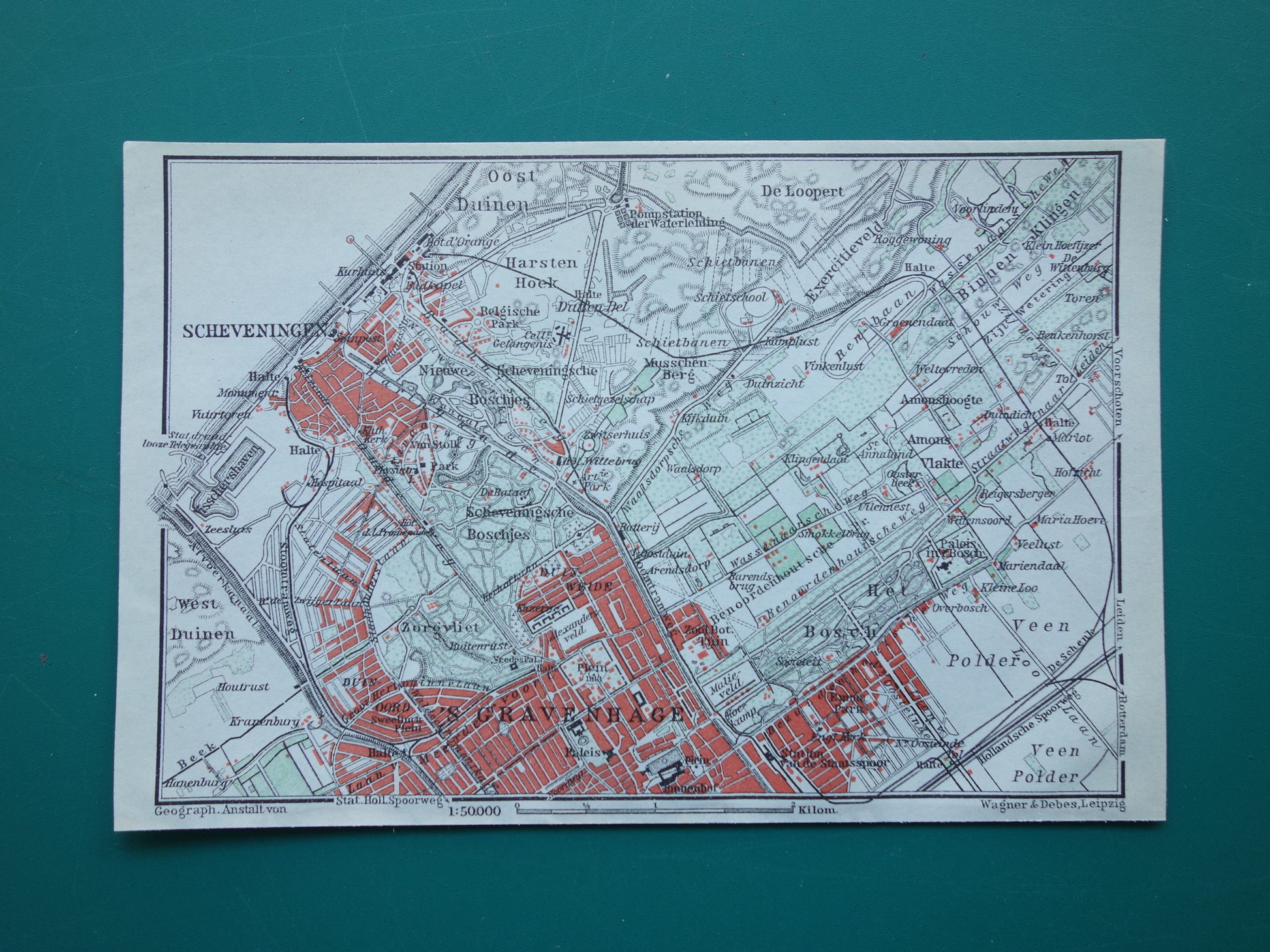 SCHEVENINGEN oude kaart van Scheveningen en Den Haag 1910 kleine originele antieke plattegrond Nederland