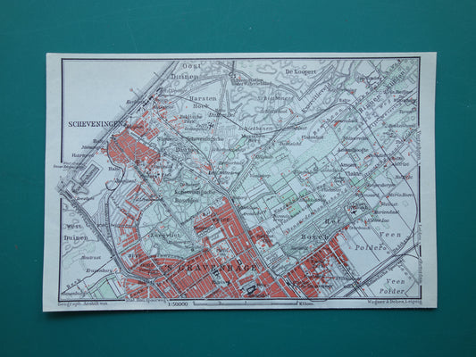 SCHEVENINGEN oude kaart van Scheveningen en Den Haag 1910 kleine originele antieke plattegrond Nederland