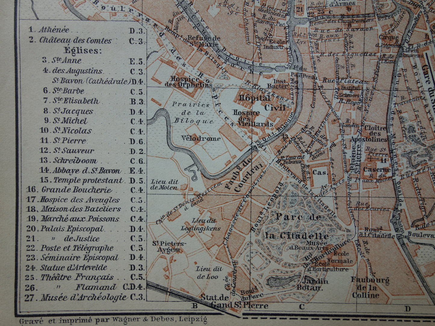 GENT oude kaart van Gent België uit 1904 kleine originele antieke plattegrond landkaart