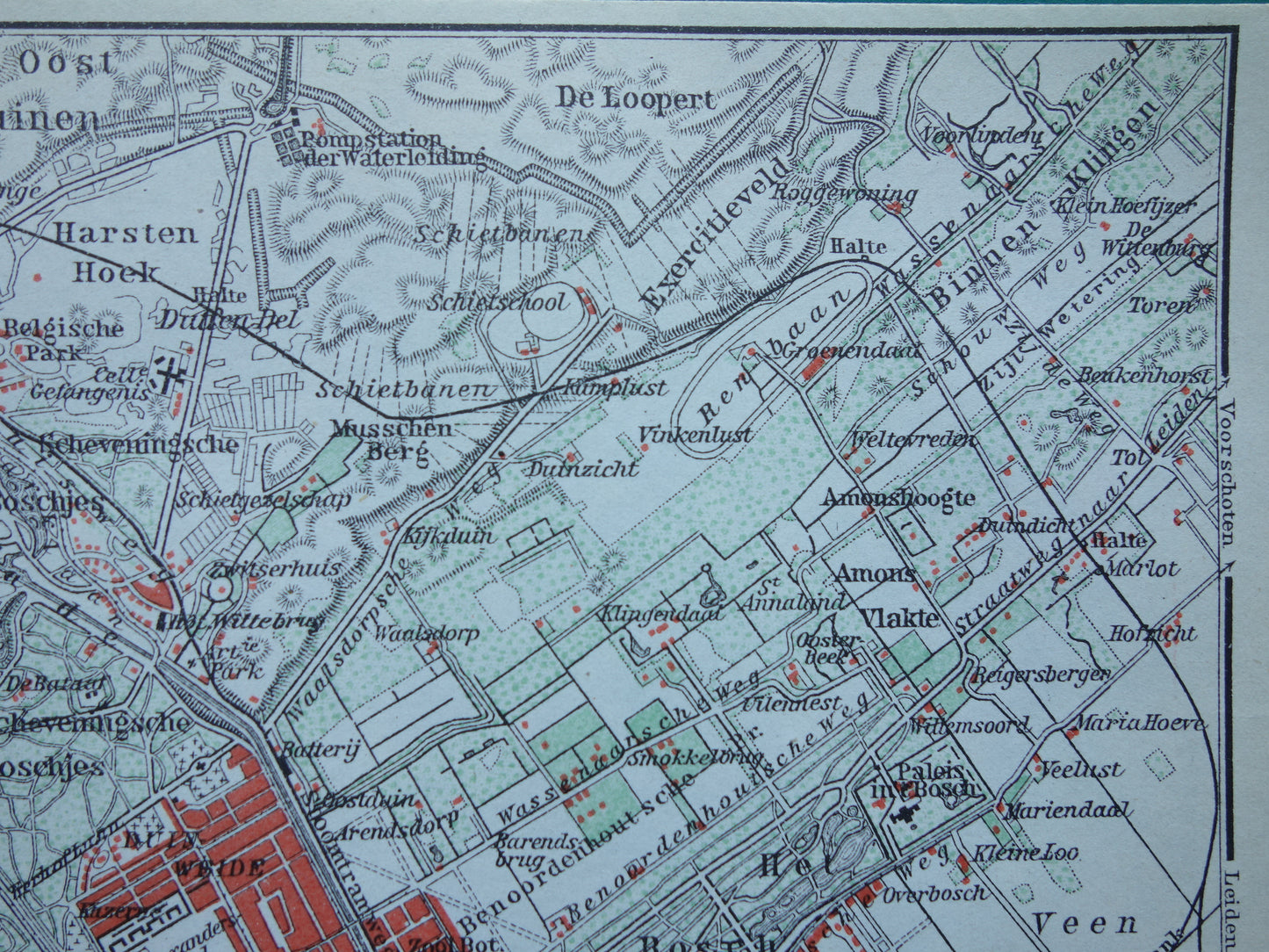 SCHEVENINGEN oude kaart van Scheveningen en Den Haag 1910 kleine originele antieke plattegrond Nederland