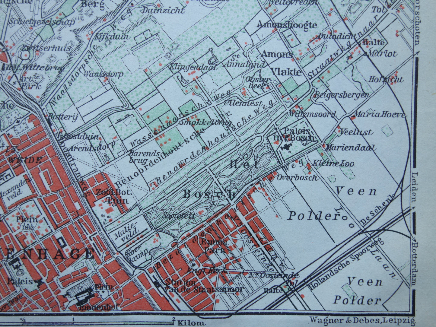 SCHEVENINGEN oude kaart van Scheveningen en Den Haag 1910 kleine originele antieke plattegrond Nederland