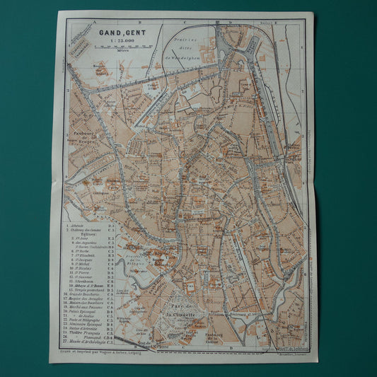 GENT oude kaart van Gent België uit 1904 kleine originele antieke plattegrond landkaart