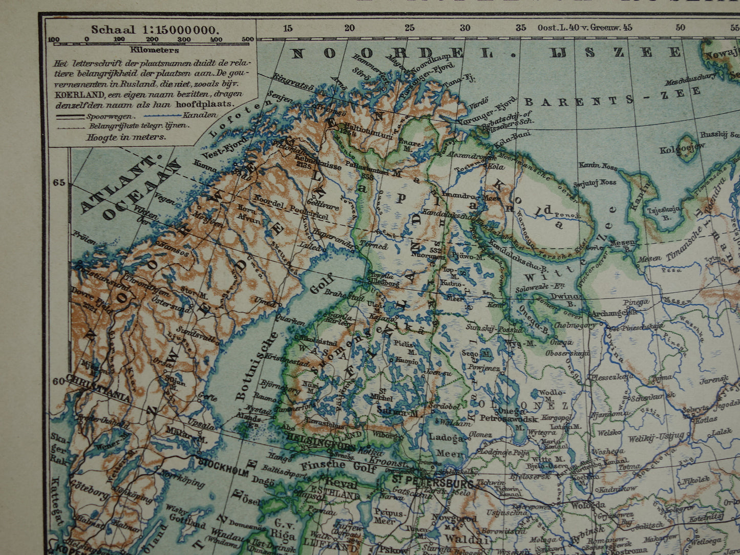 RUSLAND Oude Nederlandse landkaart van Europees Rusland uit 1910 Vintage landkaart Oost-Europa