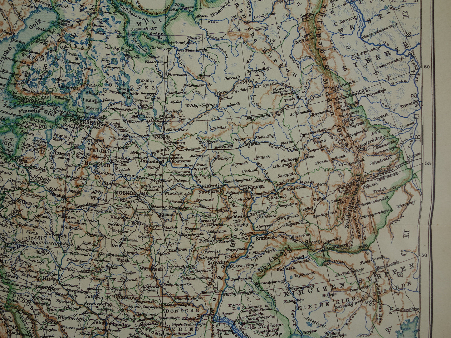 RUSLAND Oude Nederlandse landkaart van Europees Rusland uit 1910 Vintage landkaart Oost-Europa