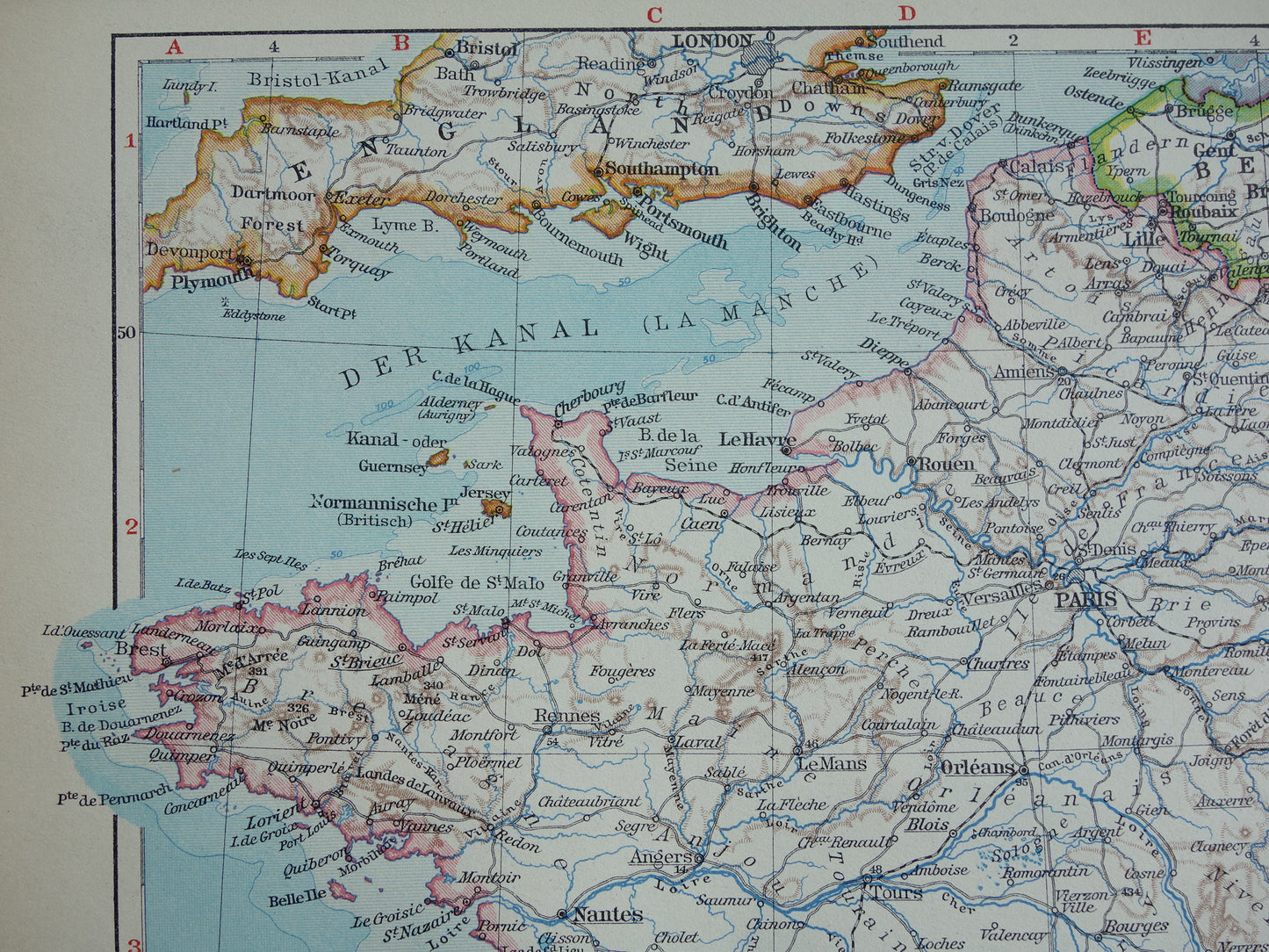 FRANKRIJK vintage kaart van Frankrijk 1928 originele oude Duitse landkaart