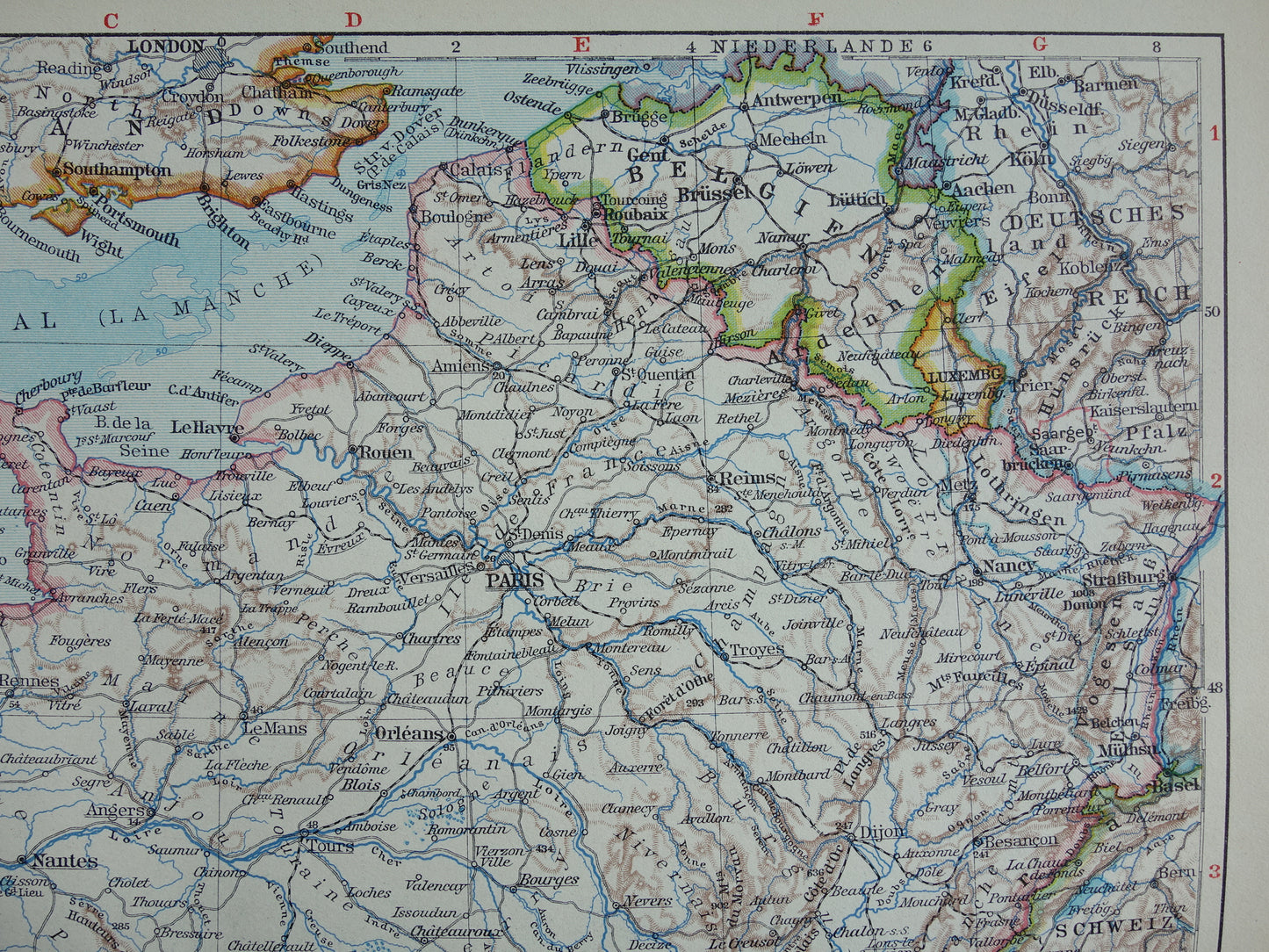 FRANKRIJK vintage kaart van Frankrijk 1928 originele oude Duitse landkaart